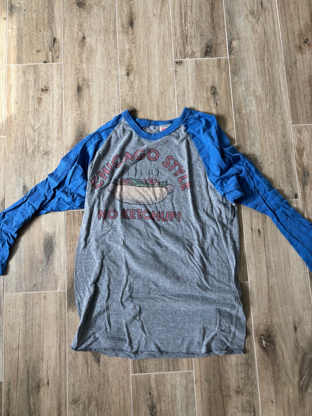 HOMAGE Gray and Royal Blue Raglan Graphic Tee Chicago